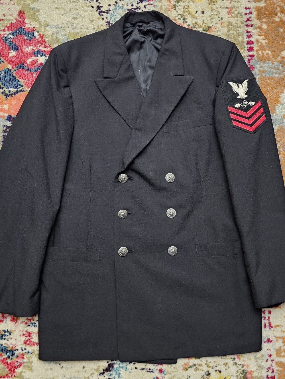 US Navy Uniform Mens 42R Dress Blues Blazer Officers Service Jacket Vintage